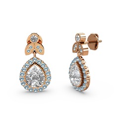 Hanedan Küpe - Swarovski ve akuamarin 14 ayar rose altın küpe #us0p3c