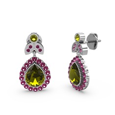 Hanedan Küpe - Peridot ve rodolit garnet 14 ayar beyaz altın küpe #usy4zz