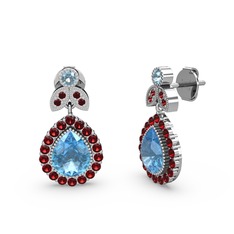Akuamarin ve garnet 18 ayar beyaz altın küpe