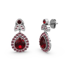Hanedan Küpe - Garnet ve kök yakut 18 ayar beyaz altın küpe #vrrakg