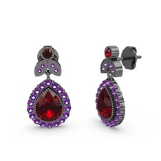 Hanedan Küpe - Garnet ve ametist 925 ayar siyah rodyum kaplama gümüş küpe #w0pzte