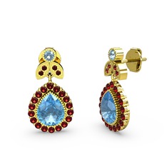 Hanedan Küpe - Akuamarin ve garnet 14 ayar altın küpe #wjgewl