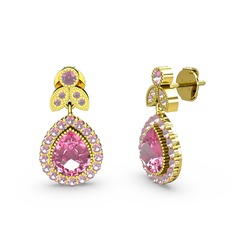 Hanedan Küpe - Pembe kuvars 18 ayar altın küpe #wkp34g