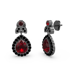 Garnet ve siyah zirkon 925 ayar siyah rodyum kaplama gümüş küpe
