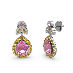 Hanedan Küpe - Pembe kuvars ve sitrin 8 ayar beyaz altın küpe #wotz9n