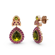Hanedan Küpe - Peridot ve rodolit garnet 8 ayar rose altın küpe #xictz0