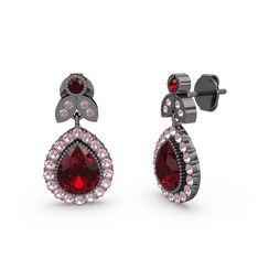 Hanedan Küpe - Garnet ve pembe kuvars 925 ayar siyah rodyum kaplama gümüş küpe #yrykd7