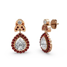 Hanedan Küpe - Beyaz zirkon ve garnet 8 ayar rose altın küpe #zd83a5