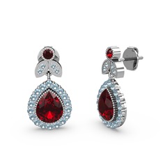 Hanedan Küpe - Garnet ve akuamarin 14 ayar beyaz altın küpe #zos320