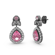 Hanedan Küpe - Pembe kuvars ve swarovski 925 ayar siyah rodyum kaplama gümüş küpe #ztii08