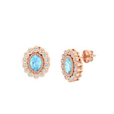 Akuamarin ve swarovski 14 ayar rose altın küpe