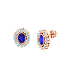 Lab safir ve akuamarin 14 ayar rose altın küpe