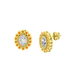 Rayiha Küpe - Swarovski ve sitrin 8 ayar altın küpe #114wr6t