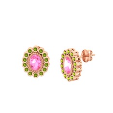 Pembe kuvars ve peridot 14 ayar rose altın küpe