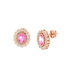 Pembe kuvars ve beyaz zirkon 925 ayar rose altın kaplama gümüş küpe