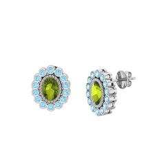Peridot ve akuamarin 14 ayar beyaz altın küpe