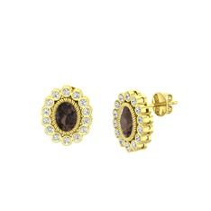 Rayiha Küpe - Dumanlı kuvars ve swarovski 8 ayar altın küpe #13284py