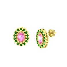 Pembe kuvars ve yeşil kuvars 8 ayar altın küpe