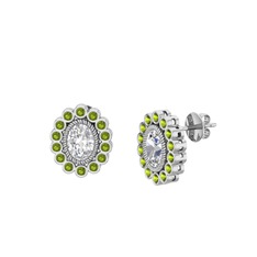 Beyaz zirkon ve peridot 14 ayar beyaz altın küpe