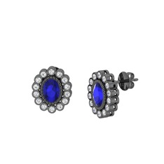 Rayiha Küpe - Lab safir ve swarovski 925 ayar siyah rodyum kaplama gümüş küpe #14z8v60
