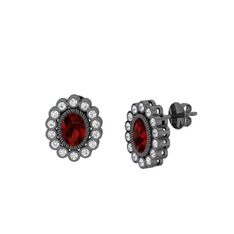 Garnet ve swarovski 925 ayar siyah rodyum kaplama gümüş küpe