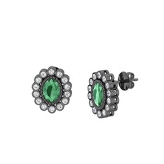 Rayiha Küpe - Kök zümrüt ve swarovski 925 ayar siyah rodyum kaplama gümüş küpe #16r5njn