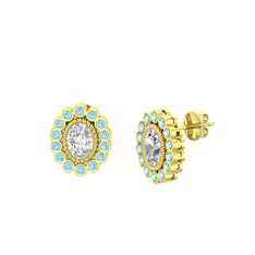 Rayiha Küpe - Swarovski ve akuamarin 18 ayar altın küpe #17nbqbh