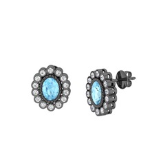 Rayiha Küpe - Akuamarin ve swarovski 925 ayar siyah rodyum kaplama gümüş küpe #17osf8a