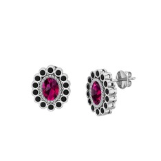 Rayiha Küpe - Rodolit garnet ve siyah zirkon 8 ayar beyaz altın küpe #1844y3g
