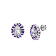 Rayiha Küpe - Swarovski ve ametist 18 ayar beyaz altın küpe #186z6n1