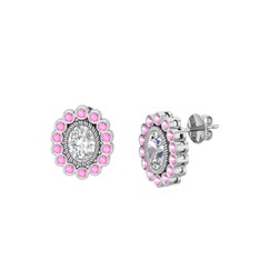 Rayiha Küpe - Swarovski ve pembe kuvars 18 ayar beyaz altın küpe #193cya0