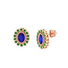 Lab safir ve yeşil kuvars 8 ayar rose altın küpe