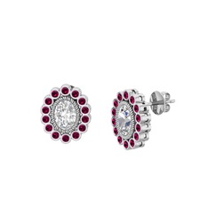 Rayiha Küpe - Swarovski ve rodolit garnet 8 ayar beyaz altın küpe #19tkzxz