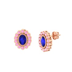 Lab safir ve pembe kuvars 925 ayar rose altın kaplama gümüş küpe