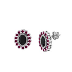 Siyah zirkon ve rodolit garnet 8 ayar beyaz altın küpe