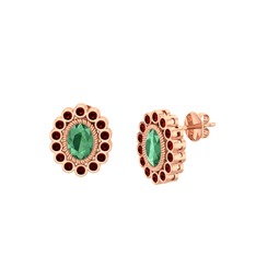 Rayiha Küpe - Kök zümrüt ve garnet 14 ayar rose altın küpe #1aush3b