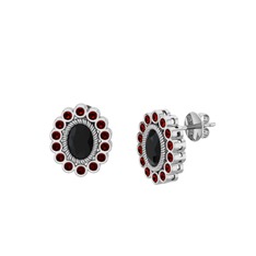 Siyah zirkon ve garnet 14 ayar beyaz altın küpe