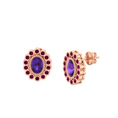 Ametist ve rodolit garnet 18 ayar rose altın küpe