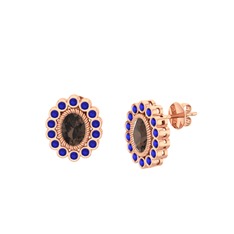 Dumanlı kuvars ve lab safir 18 ayar rose altın küpe