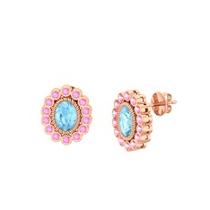 Rayiha Küpe - Akuamarin ve pembe kuvars 8 ayar rose altın küpe #1bzuqep