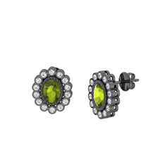 Rayiha Küpe - Peridot ve pırlanta 925 ayar siyah rodyum kaplama gümüş küpe (0.308 karat) #1cu863e