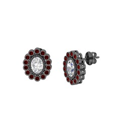 Beyaz zirkon ve garnet 925 ayar siyah rodyum kaplama gümüş küpe