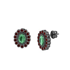 Rayiha Küpe - Kök zümrüt ve garnet 925 ayar siyah rodyum kaplama gümüş küpe #1eoioyn