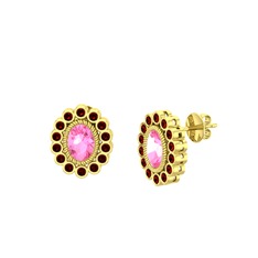 Rayiha Küpe - Pembe kuvars ve garnet 18 ayar altın küpe #1fac02u