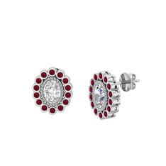 Swarovski ve kök yakut 14 ayar beyaz altın küpe