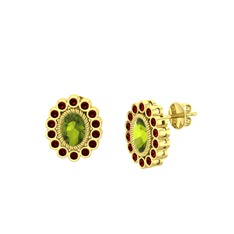 Peridot ve garnet 18 ayar altın küpe