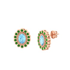 Akuamarin ve yeşil kuvars 8 ayar rose altın küpe