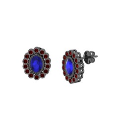 Rayiha Küpe - Lab safir ve garnet 925 ayar siyah rodyum kaplama gümüş küpe #1h0er8k