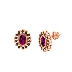 Rodolit garnet ve dumanlı kuvars 18 ayar rose altın küpe