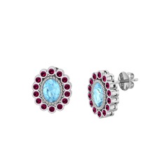 Akuamarin ve rodolit garnet 8 ayar beyaz altın küpe